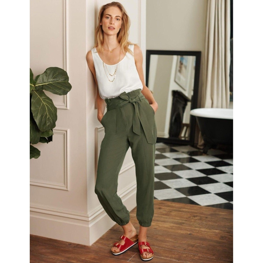 Boden Paperbag Utility Jogger Bottom Pant Women's Size 4 R Olive Green Lyocell